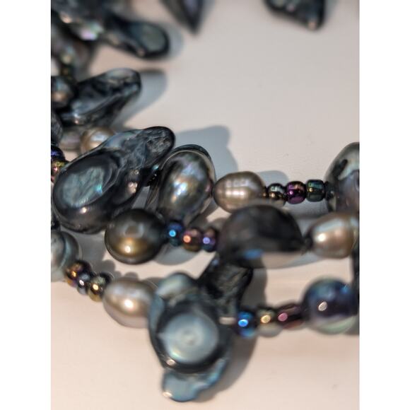 Genuine Gray Multi-Color Freshwater & Blister Pearl Wire Wrap Beaded Bracelet - Picture 6 of 10
